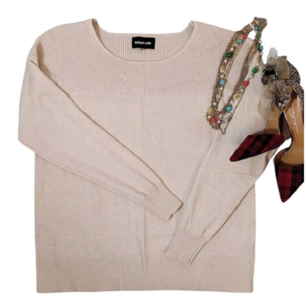SugarLips Ivory Scoop Neck Wool Blend Pullover Sweater SZ‎ Med/ Lrg